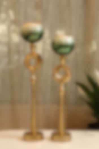 Ombre Green & Gold Glass Candle Holders (Set of 2) by Amoliconcepts at Pernia's Pop Up Shop