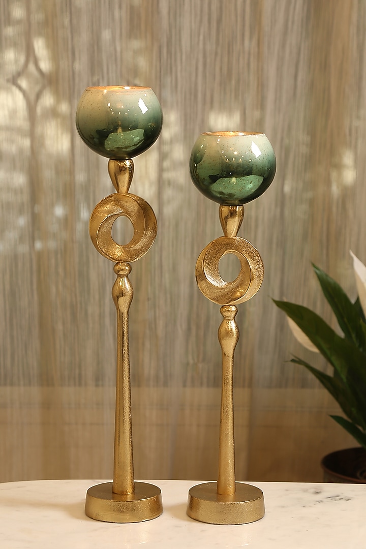 Ombre Green & Gold Glass Candle Holders (Set of 2) by Amoliconcepts at Pernia's Pop Up Shop