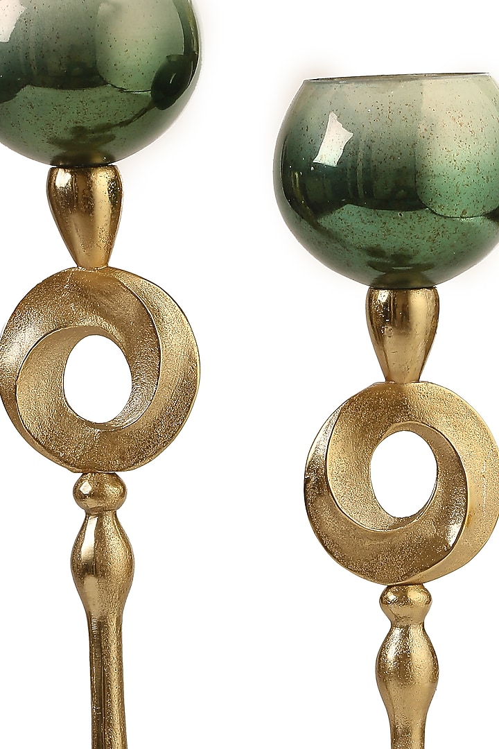 Ombre Green & Gold Glass Candle Holders (Set of 2) by Amoliconcepts at Pernia's Pop Up Shop