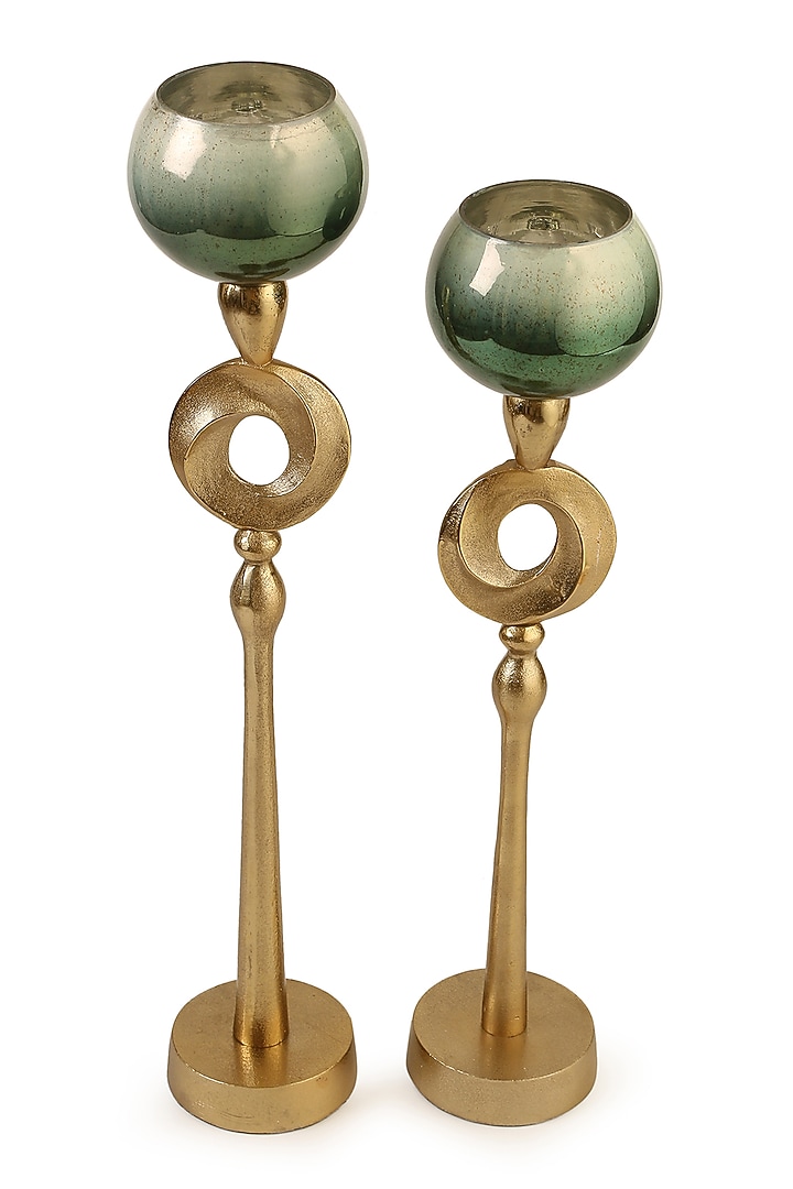 Ombre Green & Gold Glass Candle Holders (Set of 2) by Amoliconcepts at Pernia's Pop Up Shop