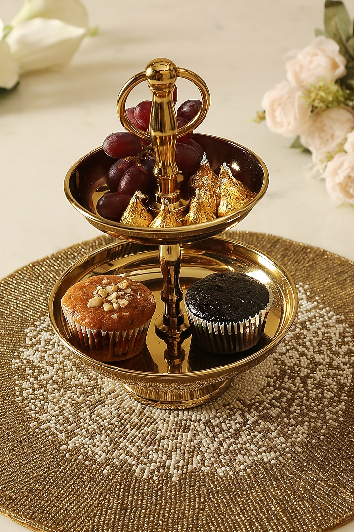 Golden Stainless Steel Cake Stand by Amoliconcepts at Pernia's Pop Up Shop