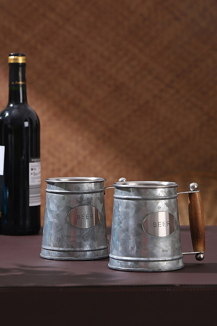 Silver Stainless Steel Beer Mugs (Set of 2) by Amoliconcepts at Pernia's Pop Up Shop