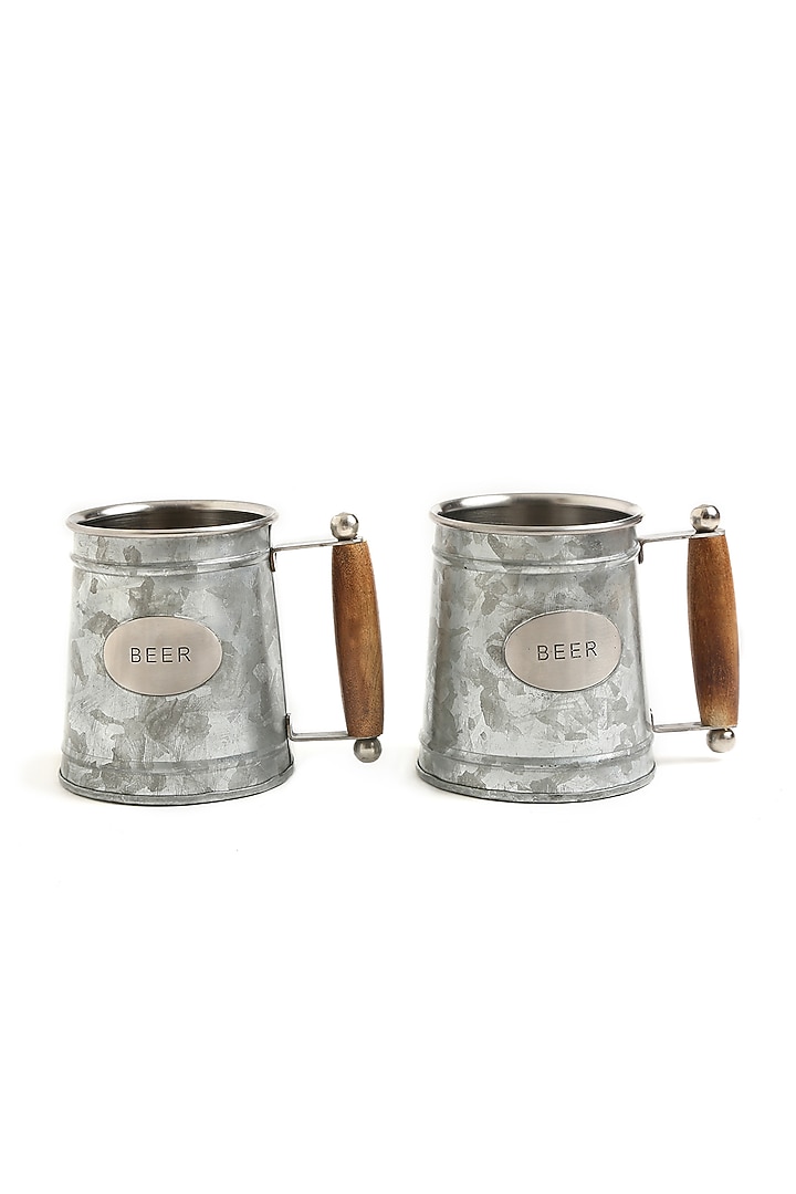 Silver Stainless Steel Beer Mugs (Set of 2) by Amoliconcepts at Pernia's Pop Up Shop