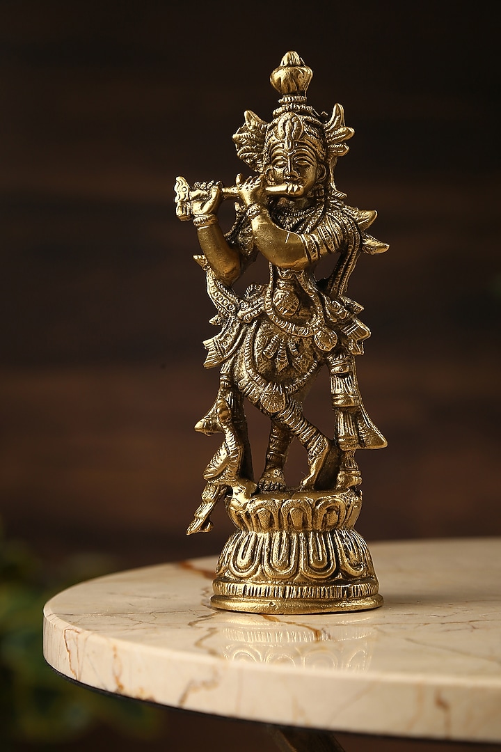 Antique Gold Krishna Playing Flute Idol by Amoliconcepts at Pernia's Pop Up Shop