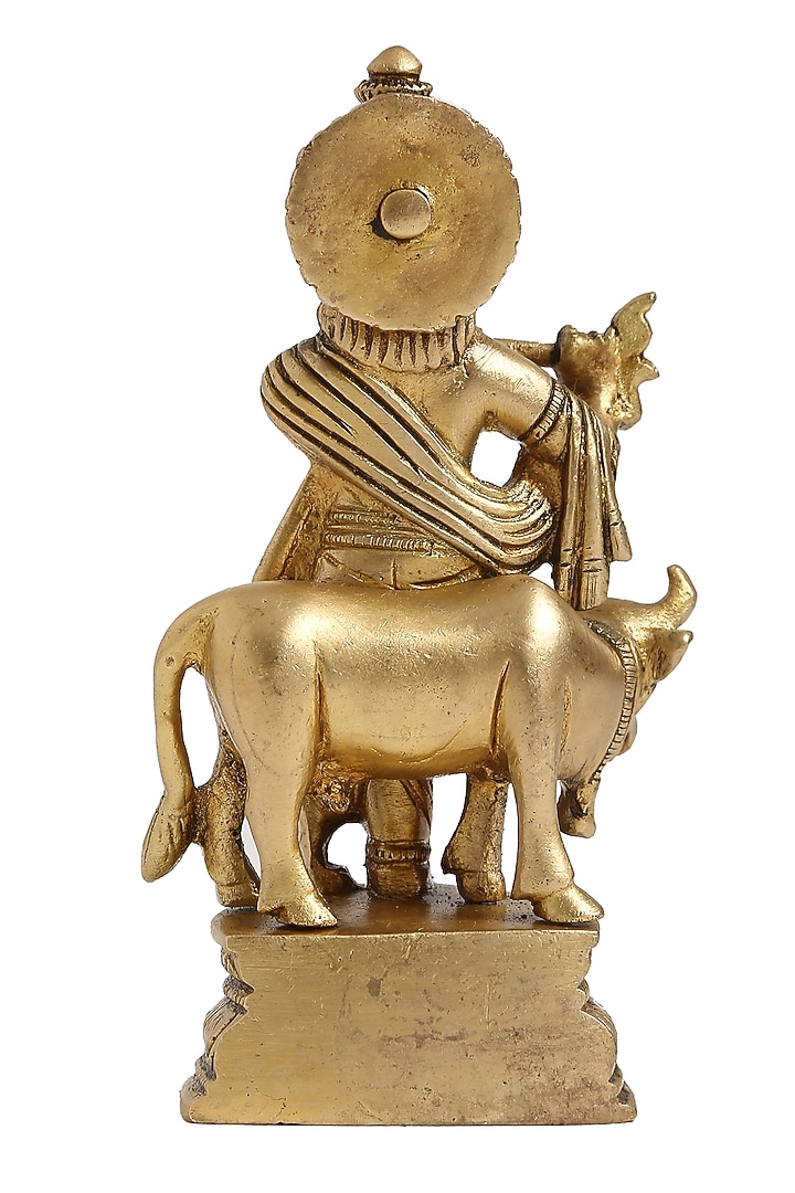 Antique Gold Krishna With Cow Idol by Amoliconcepts at Pernia's Pop Up Shop
