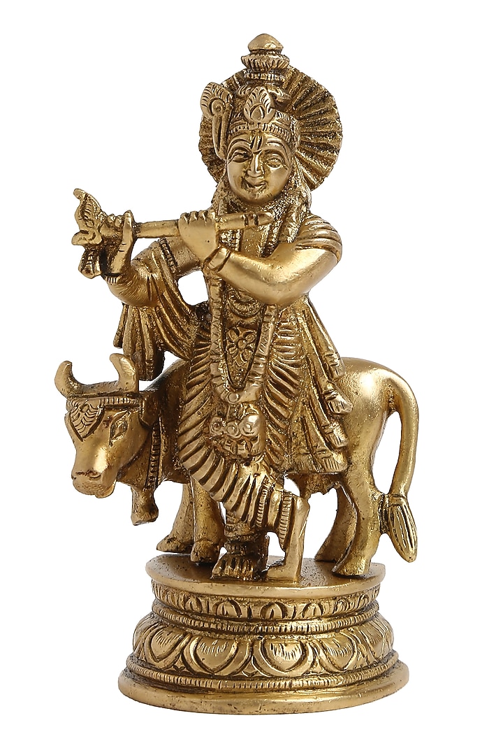 Antique Gold Krishna With Cow Idol by Amoliconcepts at Pernia's Pop Up Shop