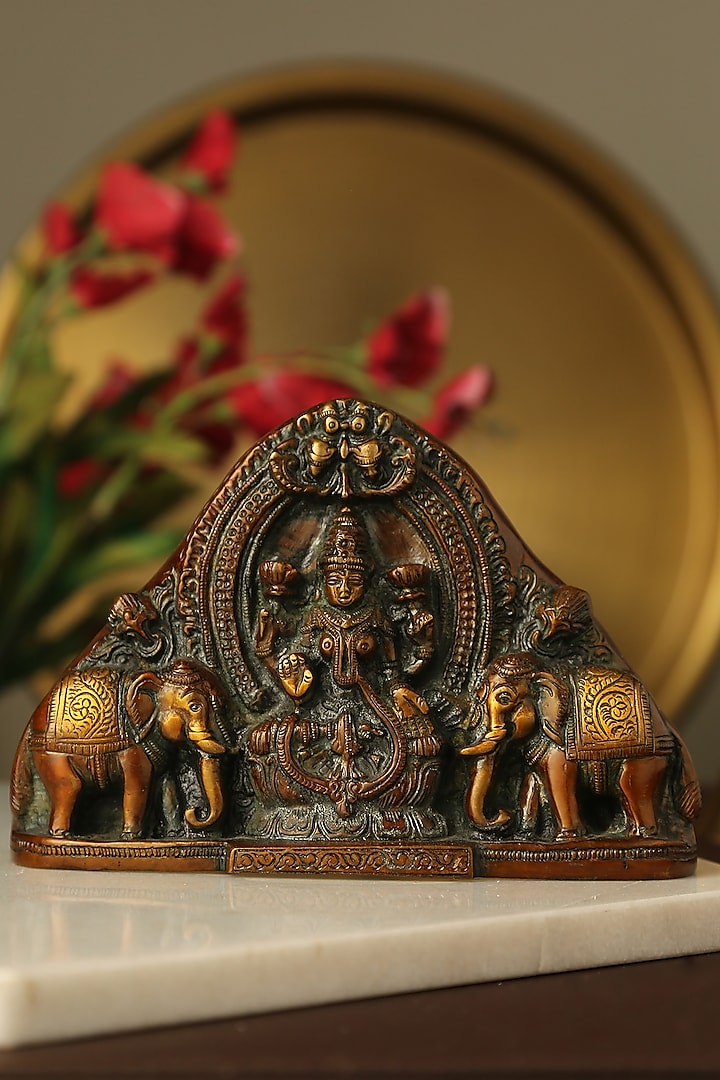Antique Gold Lakshmi Statue With Elephants Idol by Amoliconcepts