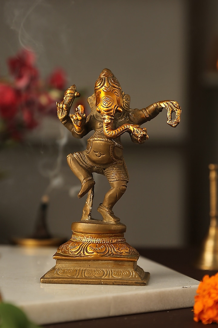 Sand Stone & Gold Finish Dancing Ganesh Idol by Amoliconcepts