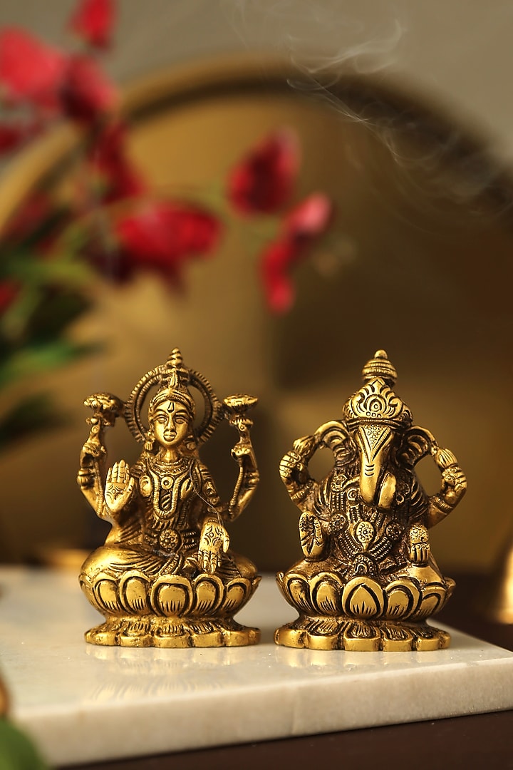 Antique Gold Laxmi & Ganesha Idols (Set of 2) by Amoliconcepts at Pernia's Pop Up Shop
