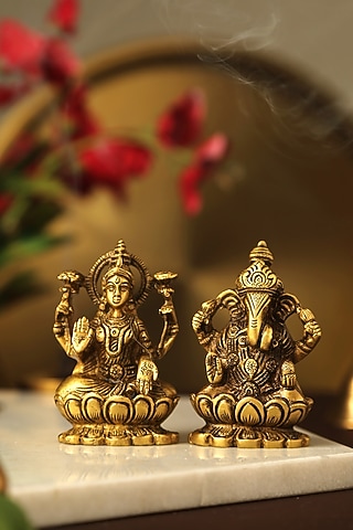 Antique Gold Laxmi & Ganesha Idols (Set of 2) by Amoliconcepts