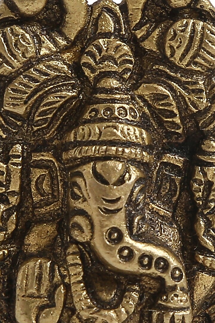 Antique Gold Laxmi & Ganesha Idols With Peacock Detailing (Set of 2) by Amoliconcepts at Pernia's Pop Up Shop