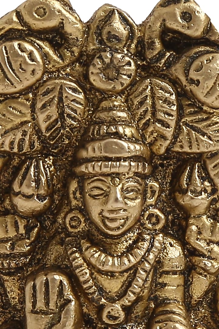 Antique Gold Laxmi & Ganesha Idols With Peacock Detailing (Set of 2) by Amoliconcepts at Pernia's Pop Up Shop