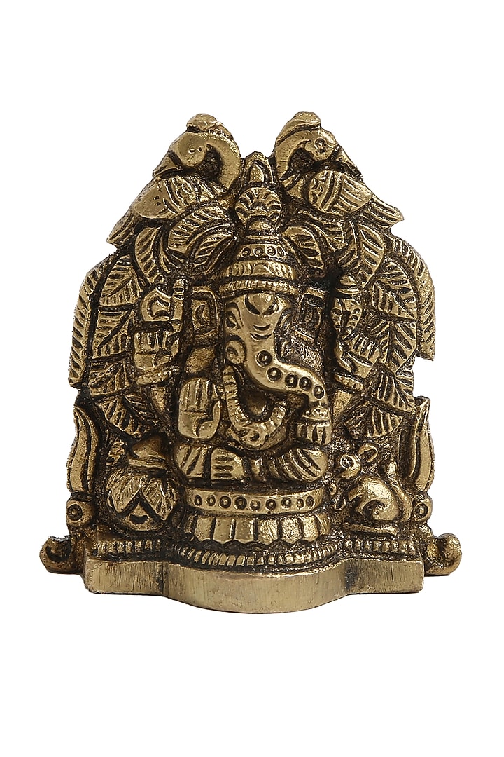 Antique Gold Laxmi & Ganesha Idols With Peacock Detailing (Set of 2) by Amoliconcepts at Pernia's Pop Up Shop
