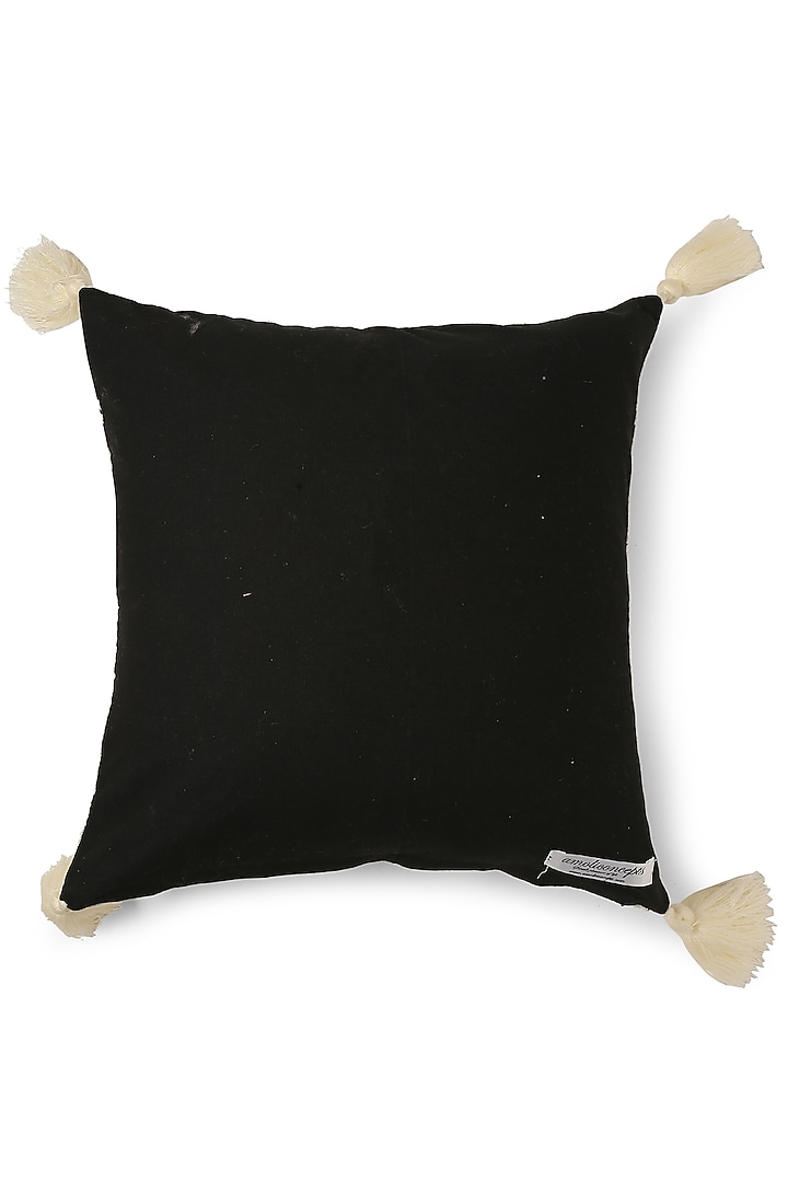 Black & Ivory Embroidered Cushion Cover With Tassels by Amoliconcepts at Pernia's Pop Up Shop