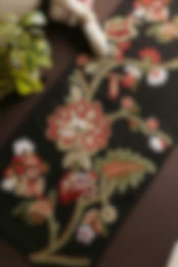 Black Embroidered Runner With Colorful Flower Pattern by Amoliconcepts