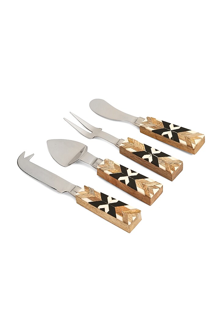 Beige & Silver Cheese Set With Geometric Design (Set of 4) by Amoliconcepts at Pernia's Pop Up Shop