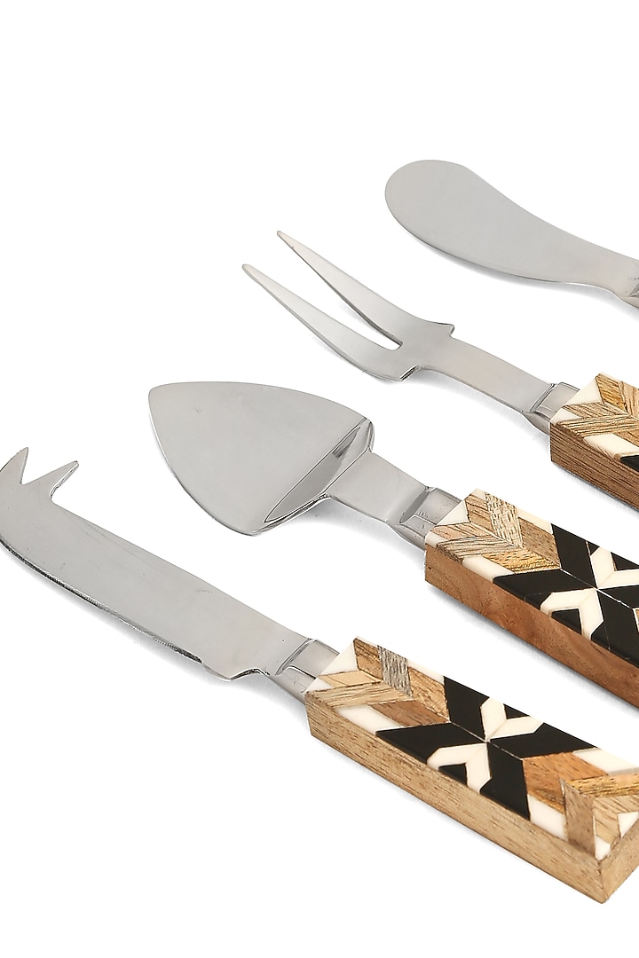 Beige & Silver Cheese Set With Geometric Design (Set of 4) by Amoliconcepts at Pernia's Pop Up Shop