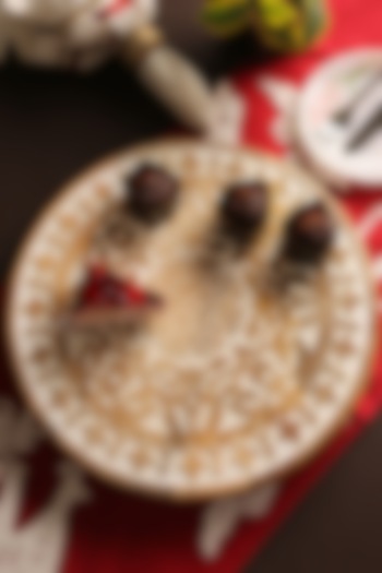 Natural Extensively Carved Lazy Susan Tray In White Wash Finish by Amoliconcepts at Pernia's Pop Up Shop