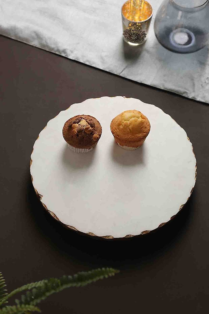 White Marble Lazy Susan Platter With Gold Foiled Edges by Amoliconcepts at Pernia's Pop Up Shop