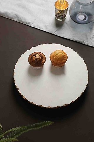 White Marble Lazy Susan Platter With Gold Foiled Edges by Amoliconcepts