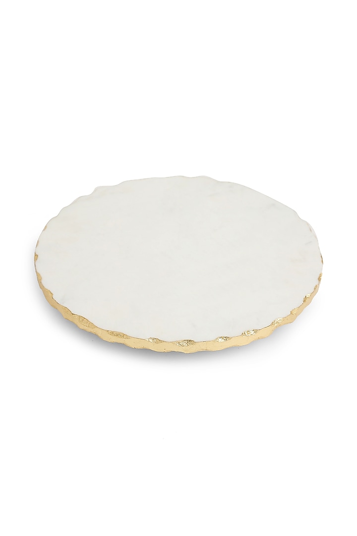 White Marble Lazy Susan Platter With Gold Foiled Edges by Amoliconcepts at Pernia's Pop Up Shop