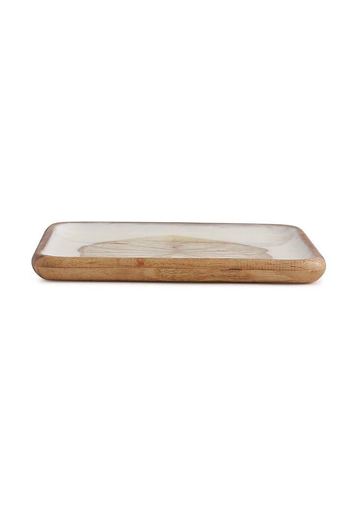 White Enamel Finish Mango Wooden Platter With Gold Leaf Design by Amoliconcepts at Pernia's Pop Up Shop