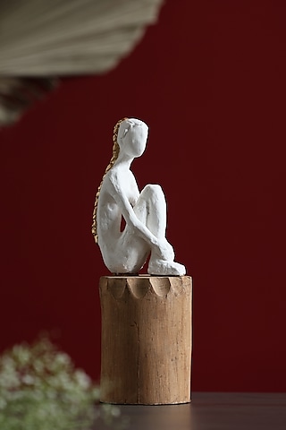White and Beige Wood Handcrafted Showpieces by Amoliconcepts