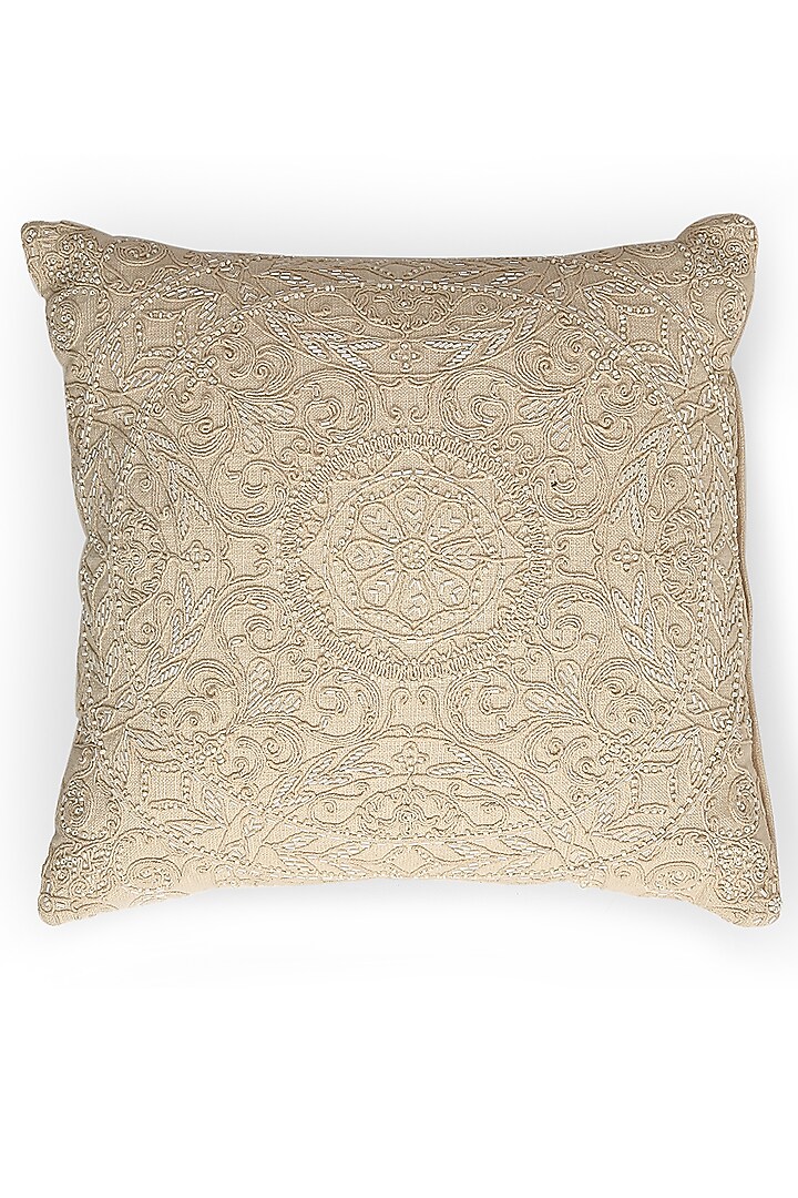 Embellished Square Ivory Cushion Cover by Amoliconcepts at Pernia's Pop Up Shop
