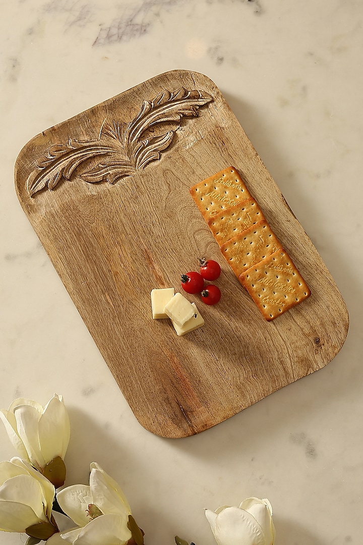 Brown Hand Carved Mango Wood Cheese & Chopping Board by Amoliconcepts