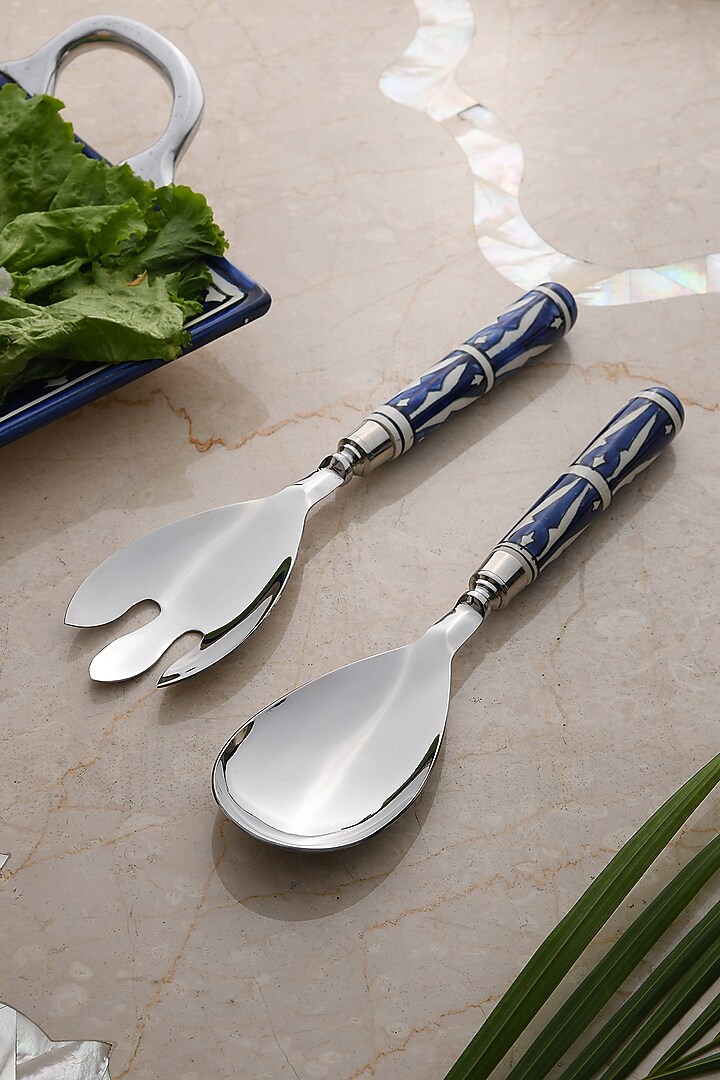 Blue & White Salad Servers (Set of 2) by Amoliconcepts at Pernia's Pop Up Shop