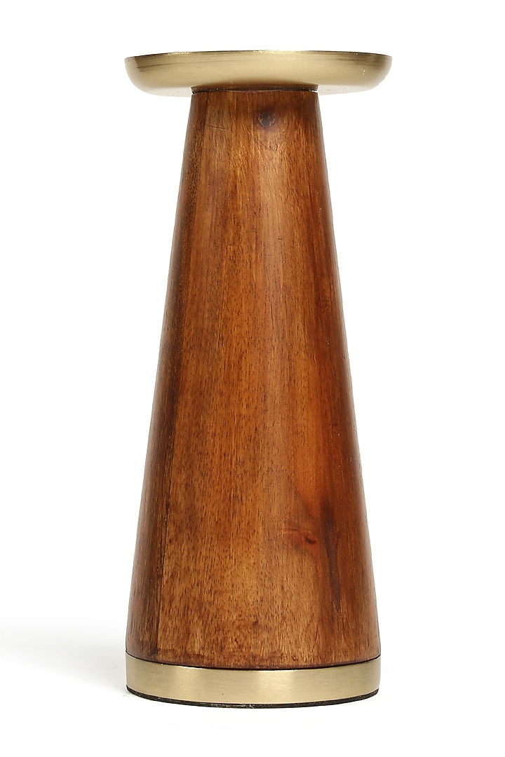 Wooden Pillar Candle Holder With Brass Top (Set of 2) by Amoliconcepts at Pernia's Pop Up Shop