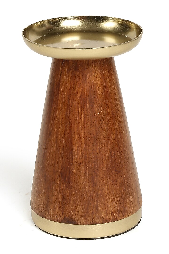 Wooden Pillar Candle Holder With Brass Top (Set of 2) by Amoliconcepts at Pernia's Pop Up Shop
