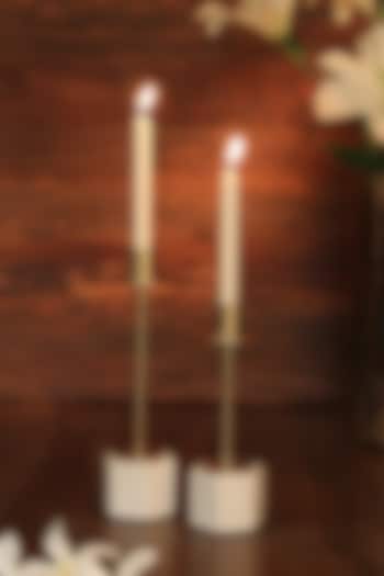 Marble & Gold Tone Taper Candle Holder (Set of 2) by Amoliconcepts at Pernia's Pop Up Shop