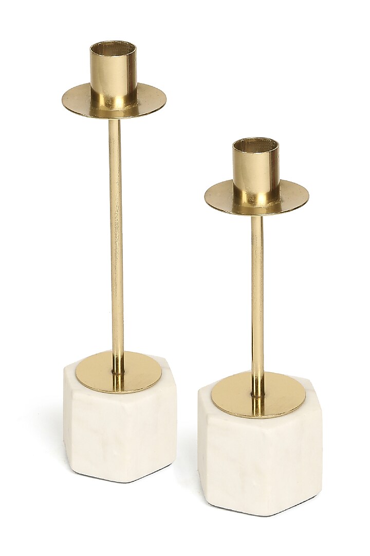 Marble & Gold Tone Taper Candle Holder (Set of 2) by Amoliconcepts at Pernia's Pop Up Shop