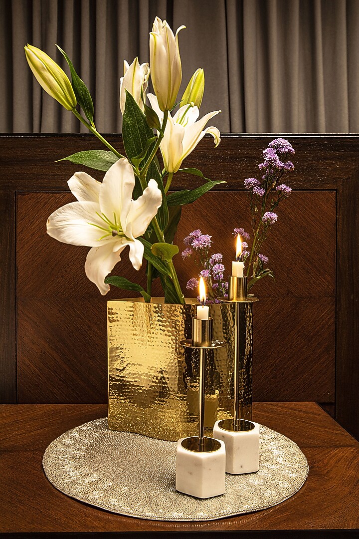 Marble & Gold Tone Taper Candle Holder (Set of 2) by Amoliconcepts at Pernia's Pop Up Shop