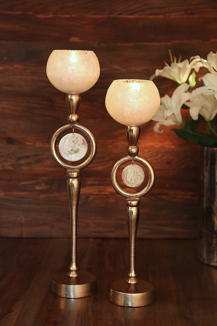 Ivory & Gold Candle Holders (Set of 2) by Amoliconcepts at Pernia's Pop Up Shop