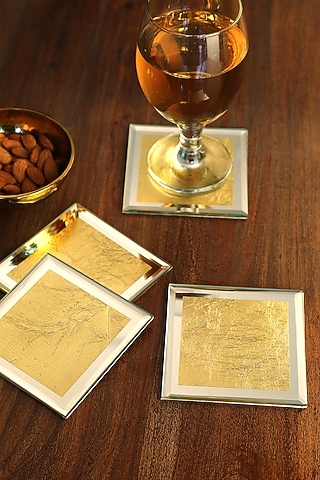 Mirror Glass Gold Foiled Coasters (Set of 4) by Amoliconcepts