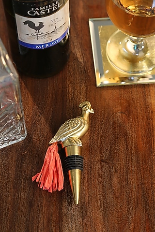 Gold Tone Wine Bottle Stopper In Rooster Design by Amoliconcepts