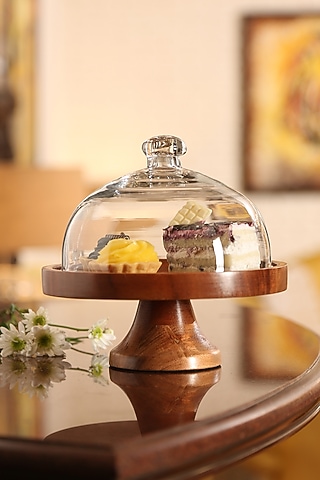 Wooden Cake Stand With Cloche (Set of 2) by Amoliconcepts