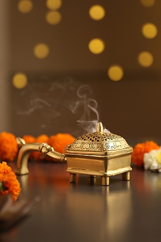 Antique Gold Brass Square Incense Burner by Amoliconcepts