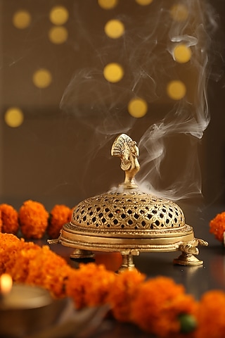 Peacock Brass Incense Burner With Tortoise Base by Amoliconcepts