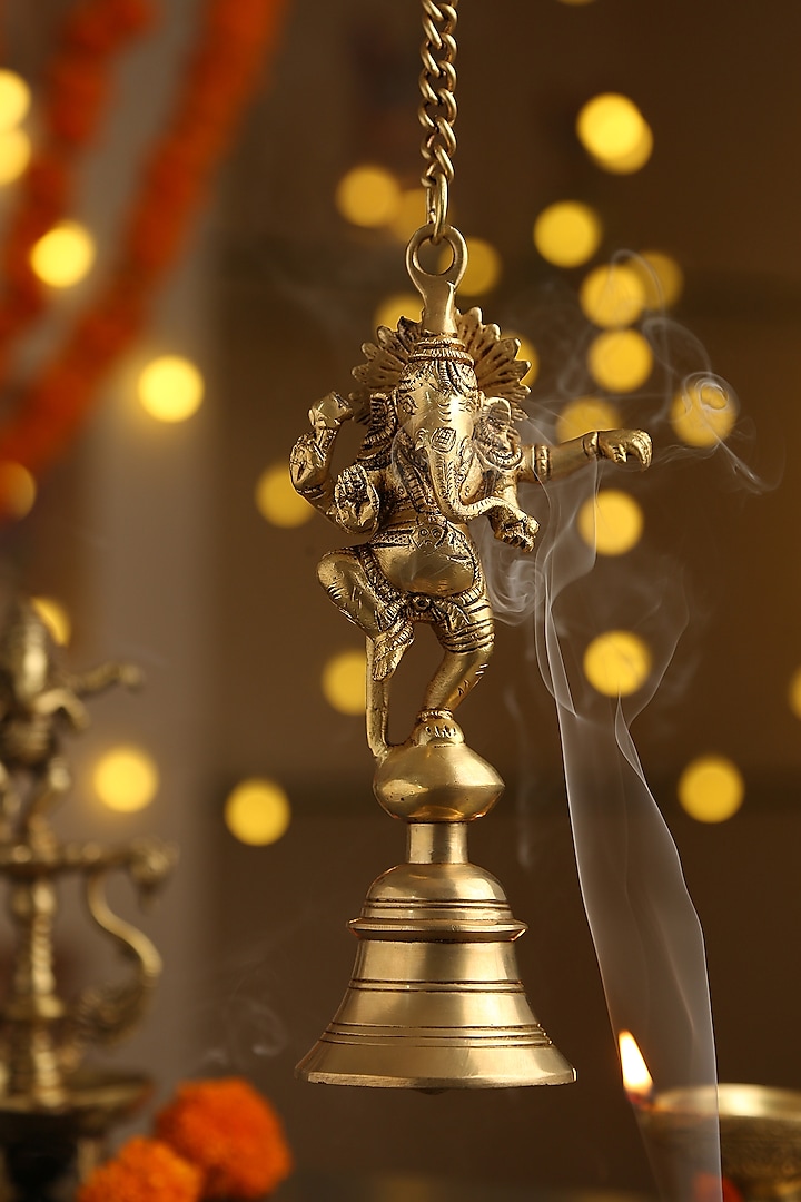 Dancing Ganesha Brass Bell With Chain by Amoliconcepts