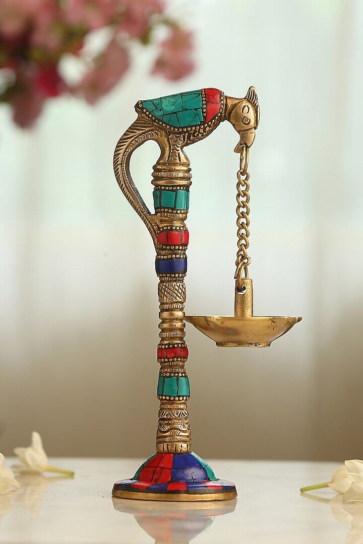Multi-Colored Brass Handcrafted Parrot Lamp by Amoliconcepts