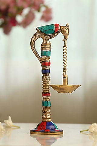 Multi-Colored Brass Handcrafted Parrot Lamp by Amoliconcepts