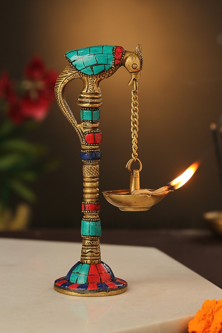 Multi-Colored Brass Handcrafted Parrot Lamp by Amoliconcepts at Pernia's Pop Up Shop