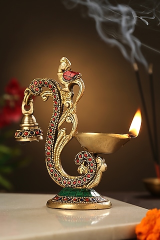 Multi-colored Brass Handcrafted Bird Lamp by Amoliconcepts