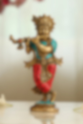 Antique Gold Brass Stone Work Handcrafted Krishna Idol by Amoliconcepts at Pernia's Pop Up Shop