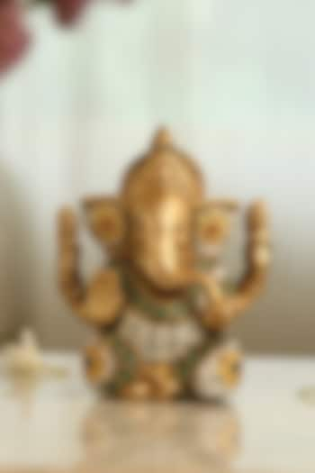 Antique Gold Brass Stone Work Handcrafted Ganesha Idol by Amoliconcepts at Pernia's Pop Up Shop