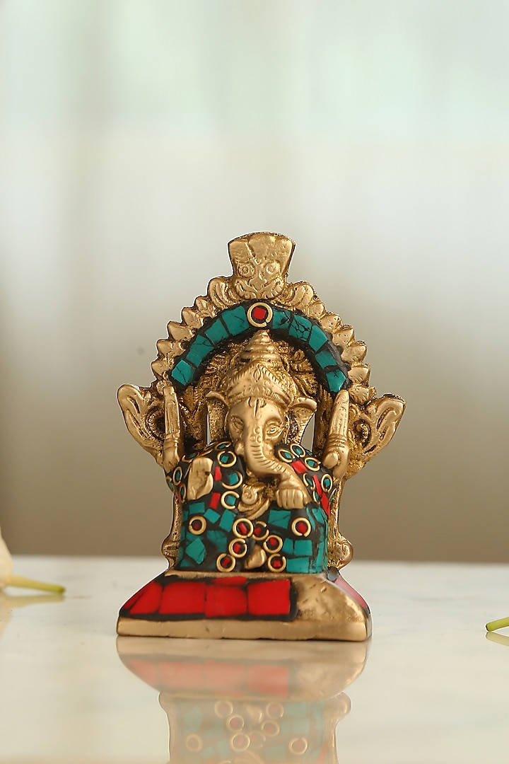 Antique Gold Brass Stone Work Handcrafted Ganesha Idol by Amoliconcepts at Pernia's Pop Up Shop