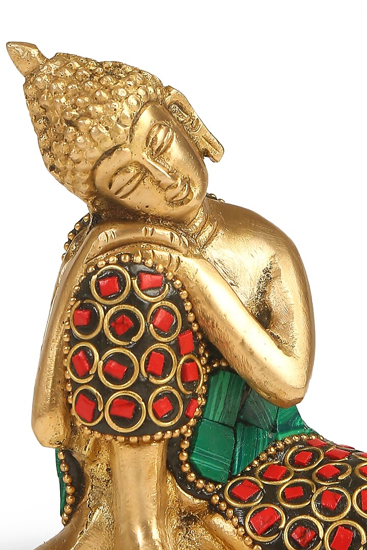 Antique Gold Brass Stone Work Handcrafted Buddha Idol by Amoliconcepts at Pernia's Pop Up Shop